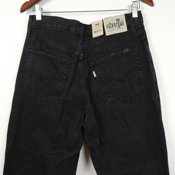 Levi's Baggy Jeans Women's Size 29x31 Black Denim Silvertab Distressed Straight - Picture 6 of 14